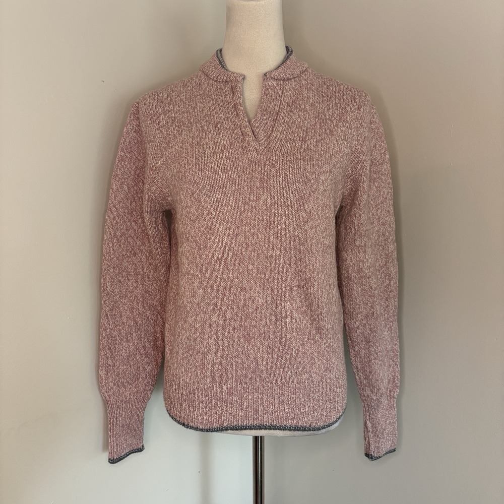 VTG The Woolrich Woman Marled Pink Wool Blend Split Neck Pullover Sweater M 80s
